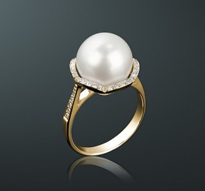 Кольцо с жемчугом бриллианты кп-57жб: белый морской жемчуг, золото 585°
