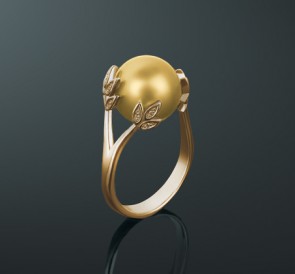 Кольцо с жемчугом бриллианты кп-65жз: золотистый морской жемчуг, золото 585°