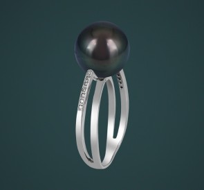 Кольцо с жемчугом бриллианты к-110666-бч: чёрный морской жемчуг, золото 585°